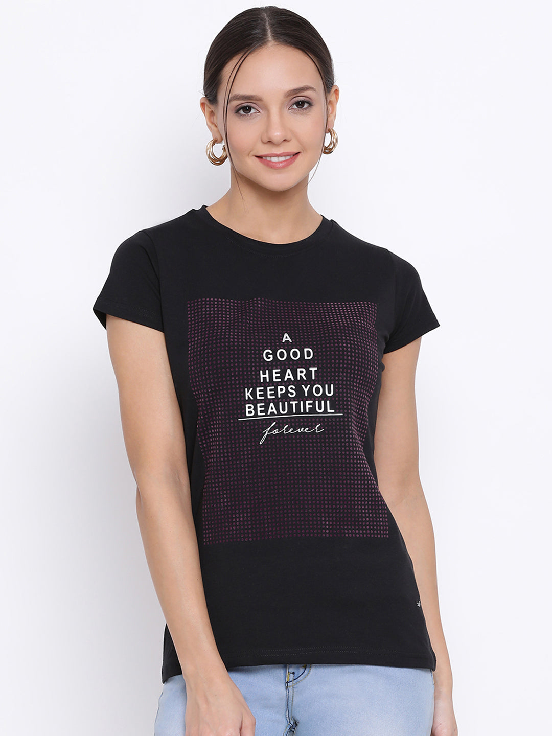 Black Printed Slogan T-shirt - Women T-Shirts