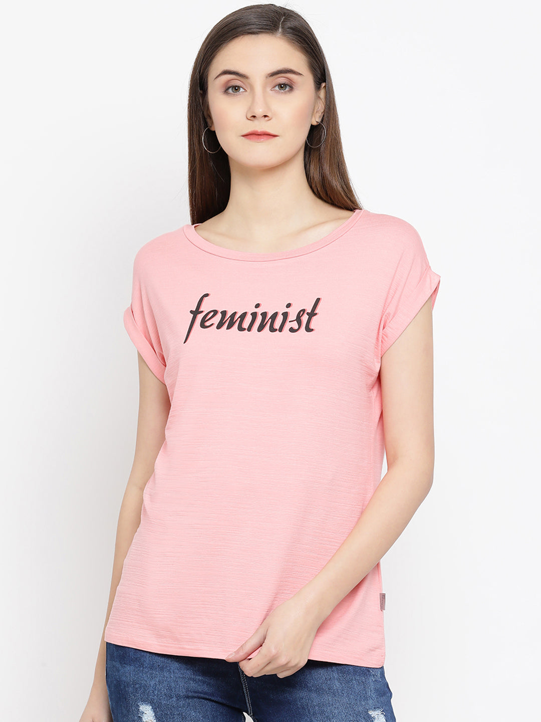 Pink Printed Round Neck T-Shirt - Women T-Shirts