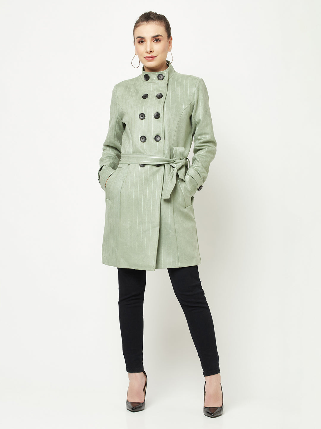  Light Green Striped Over-Coat