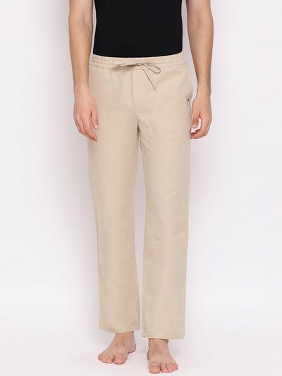 Beige Straight Cotton Lounge Pants - Men Lounge Pants