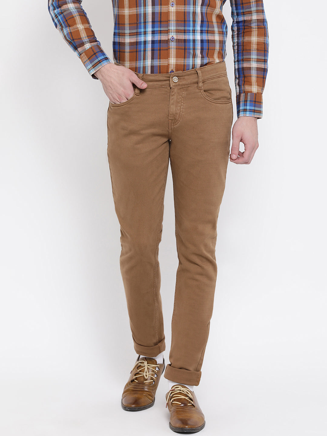 Brown Slim Fit Trousers - Men Trousers