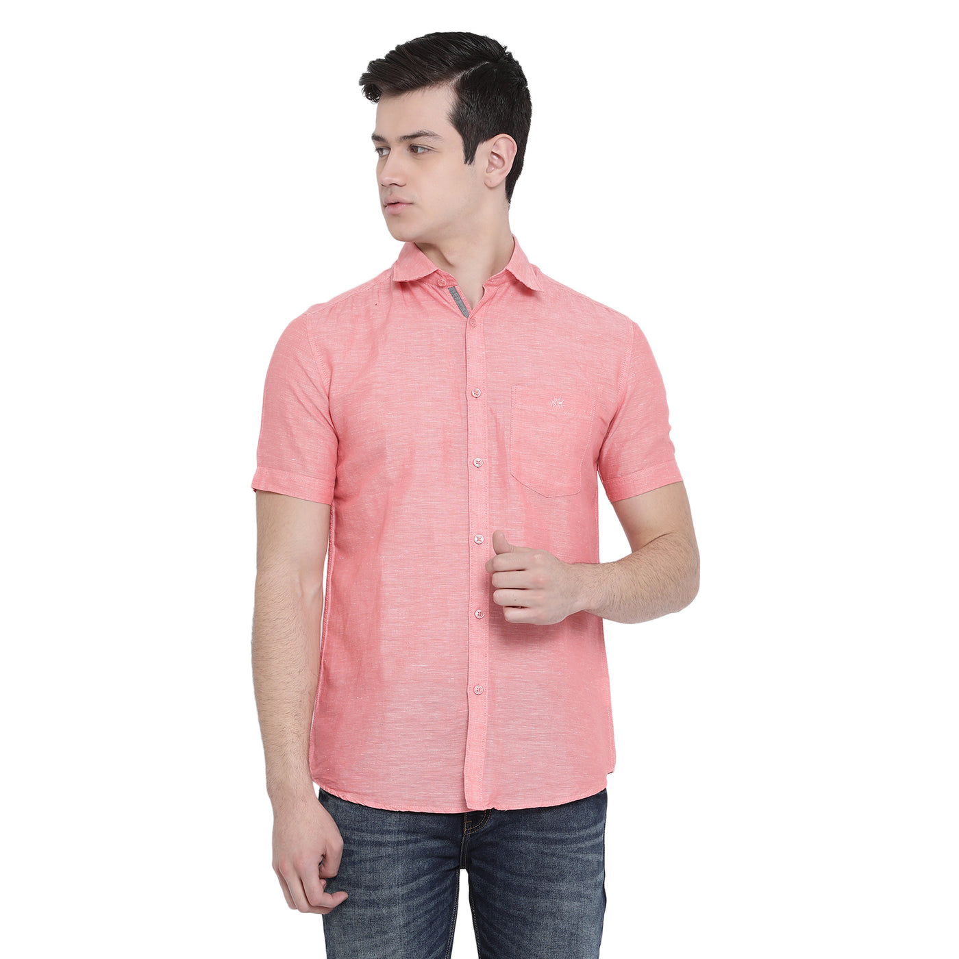 Pink Solid Spread Collar Slim Fit shirts-Men Shirts-Crimsoune Club