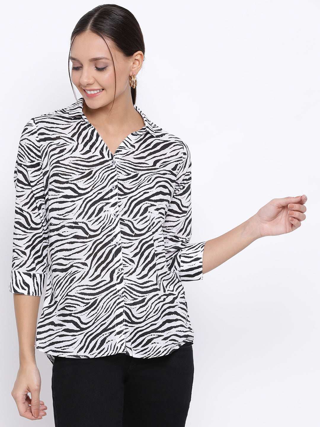 Black Printed Slim Fit shirt - Women Shirts