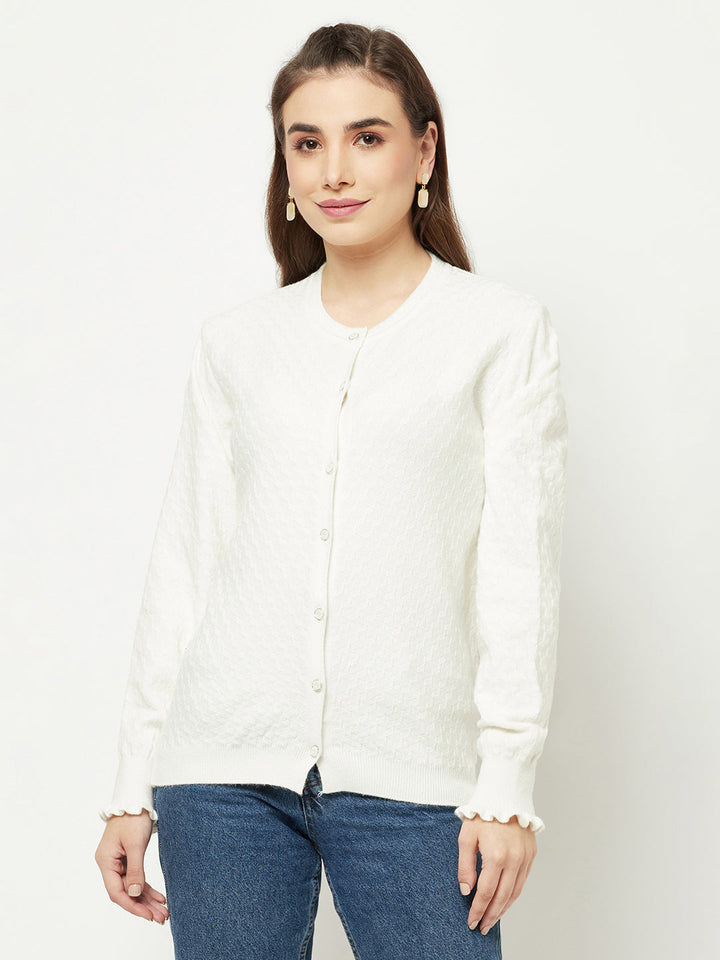  White Cable Knit Cardigan 