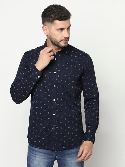 Navy Blue Floral Shirt-Men Shirts-Crimsoune Club