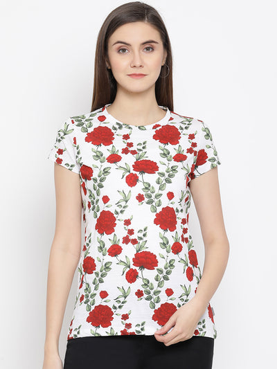 White Printed Round Neck T-Shirt - Women T-Shirts