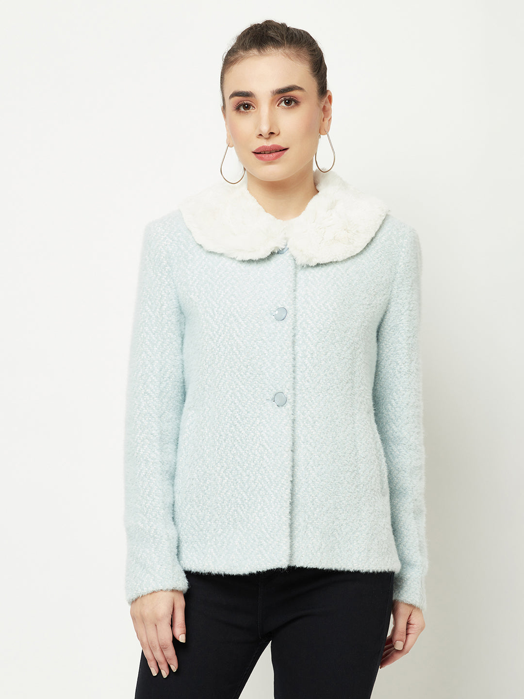  Light Blue Peter-Pan Collar Coat