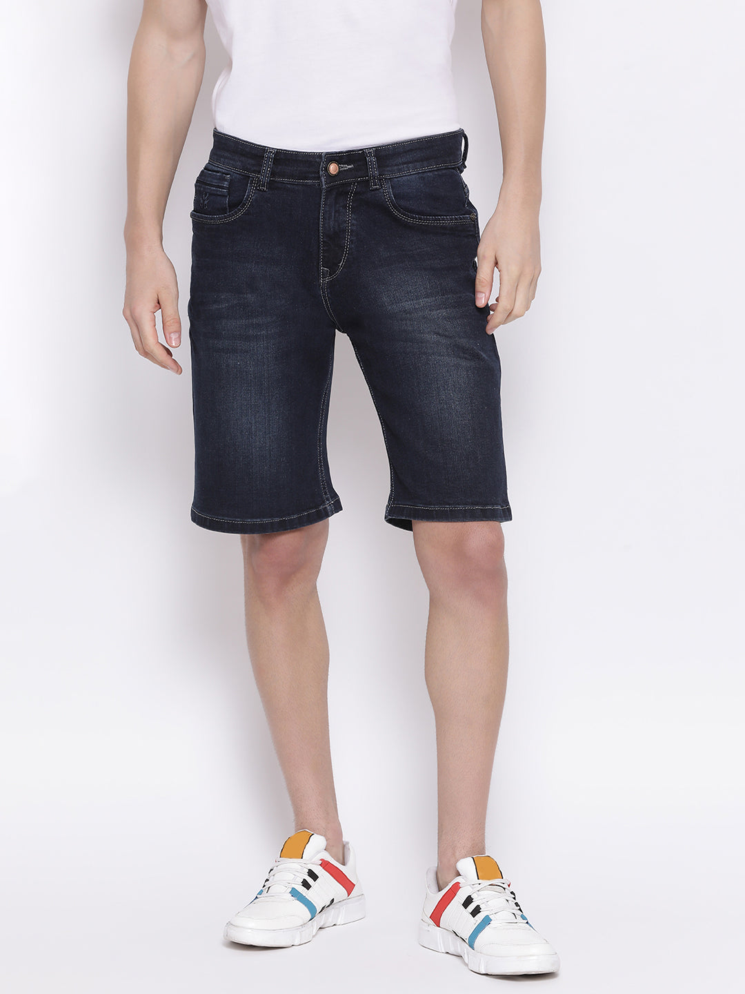 Navy Blue Slim Fit Denim shorts - Men Shorts