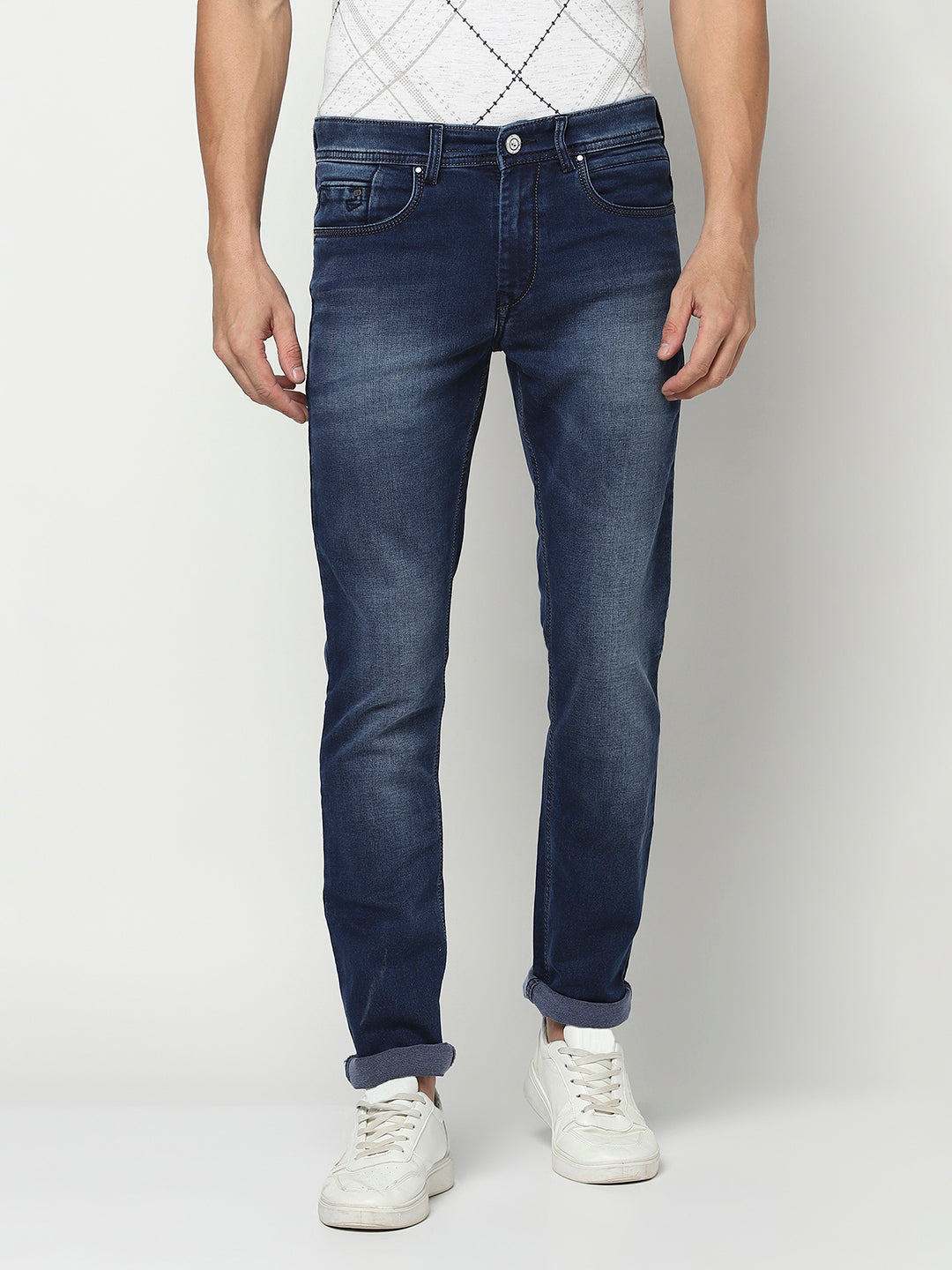 Blue Straight Legged Jeans-Men Jeans-Crimsoune Club