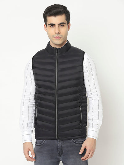  Black Padded Jacket in Sleeveless Cut 