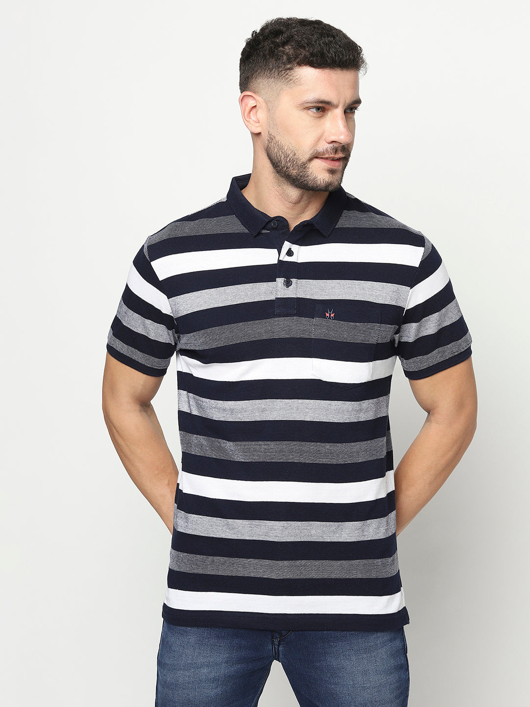 Multi-Coloured Striped Polo T-Shirt-Men T-Shirts-Crimsoune Club