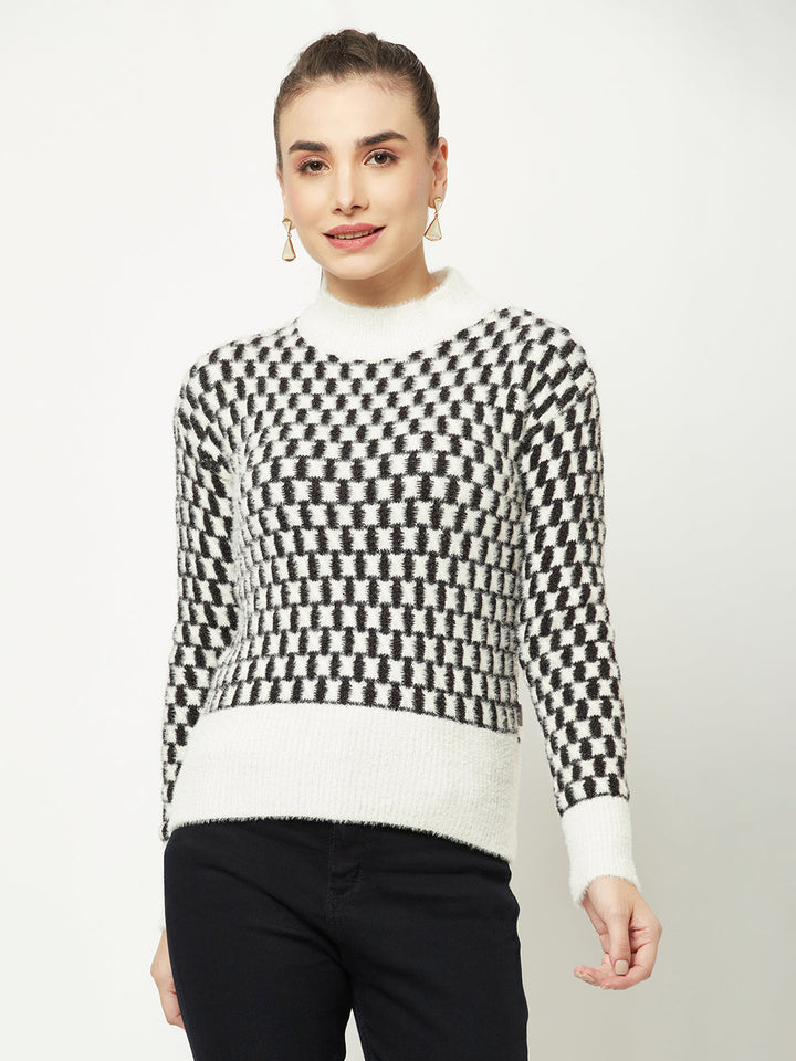  Black and White Geometric Sweater