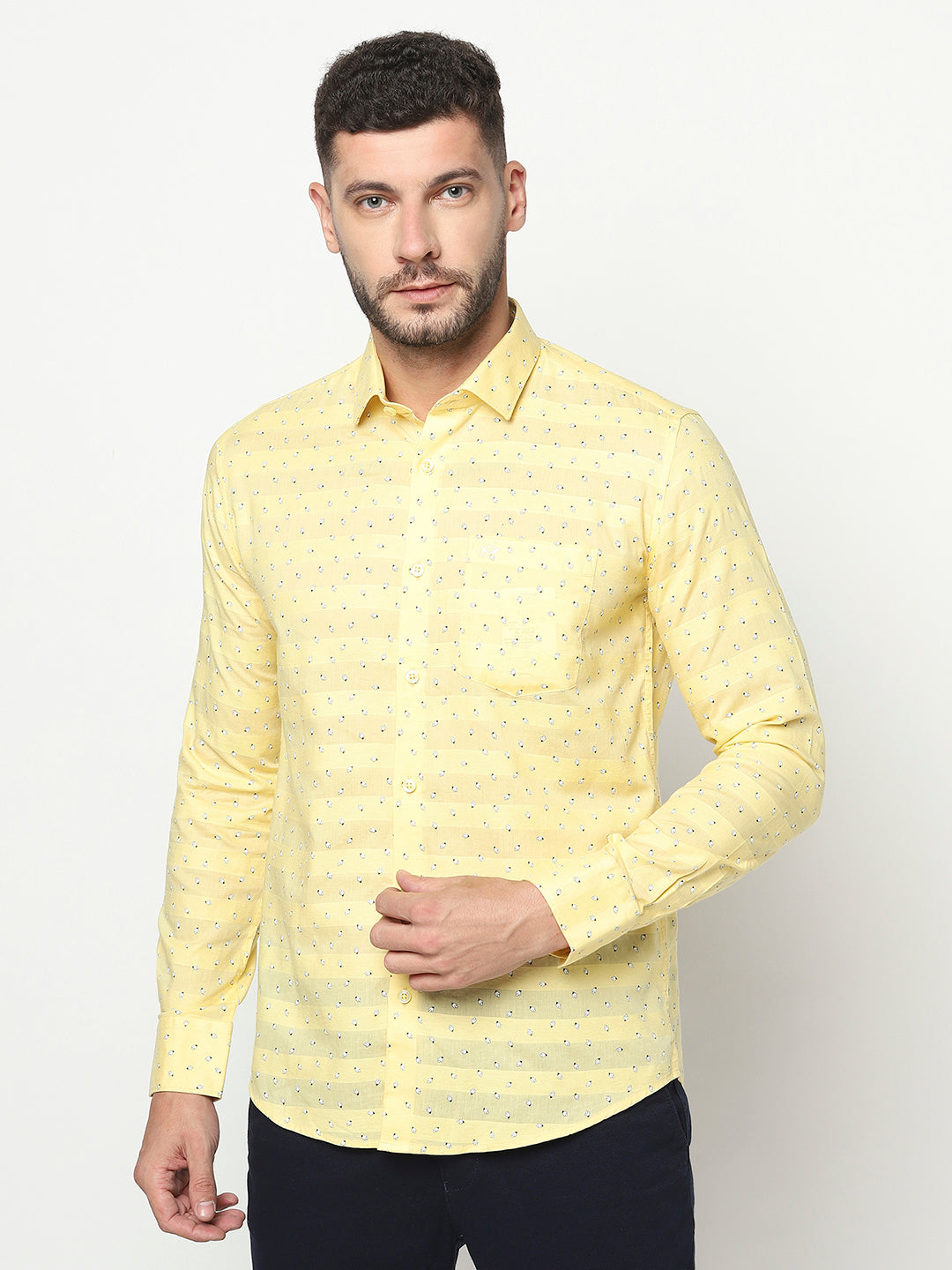 Yellow Abstract Print Shirt-Men Shirts-Crimsoune Club