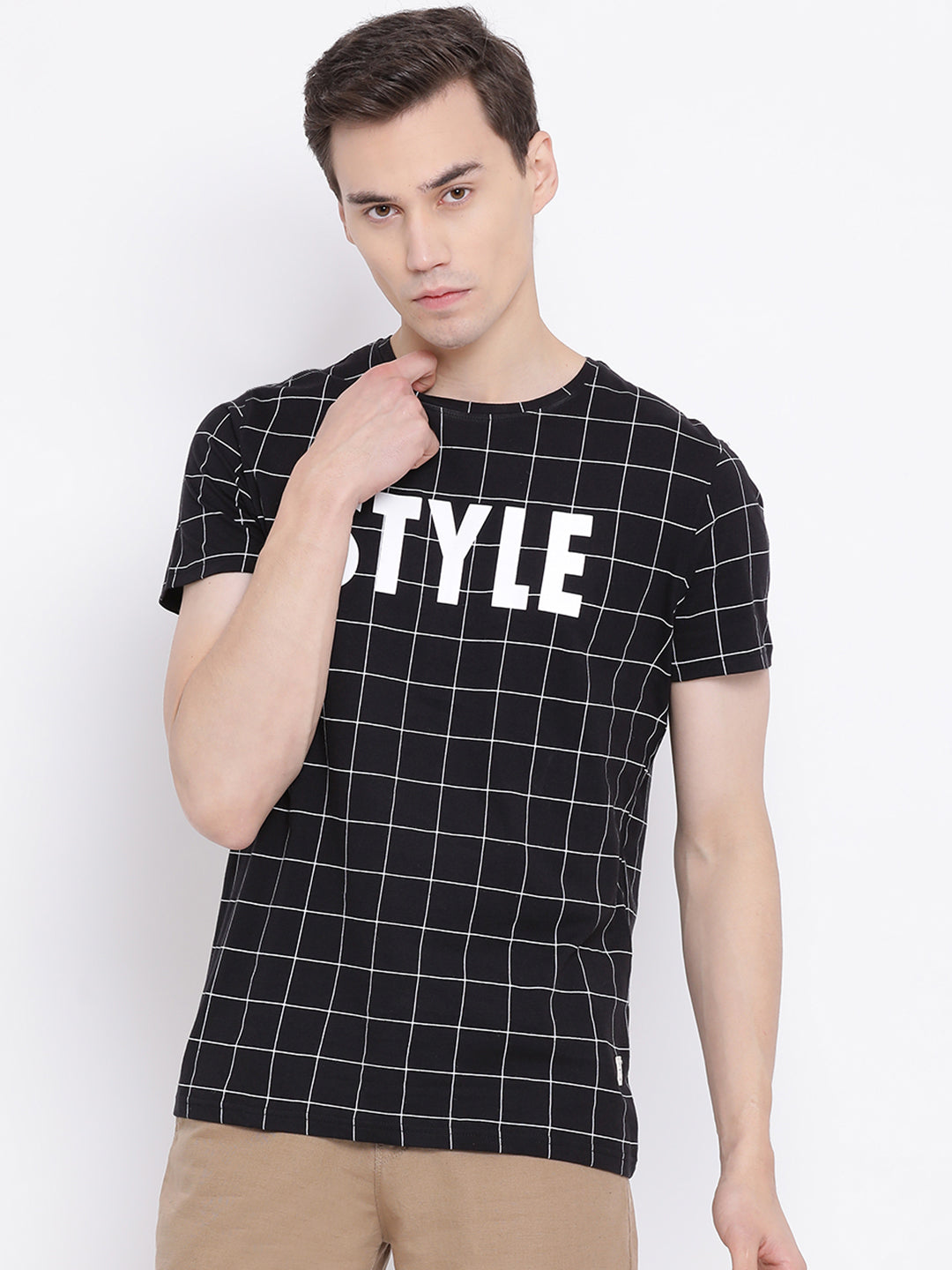 Black Printed Round Neck T-Shirt - Men T-Shirts