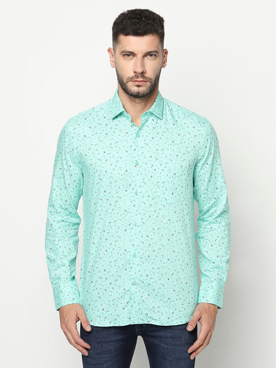 Mint Green Floral Shirt-Men Shirts-Crimsoune Club