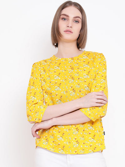 Yellow Floral Slim Fit Top - Women Tops