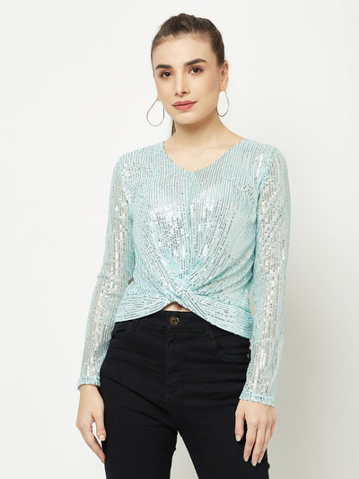  Light Blue Sequenced Top