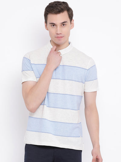 White Striped Polo Neck T-Shirt - Men T-Shirts