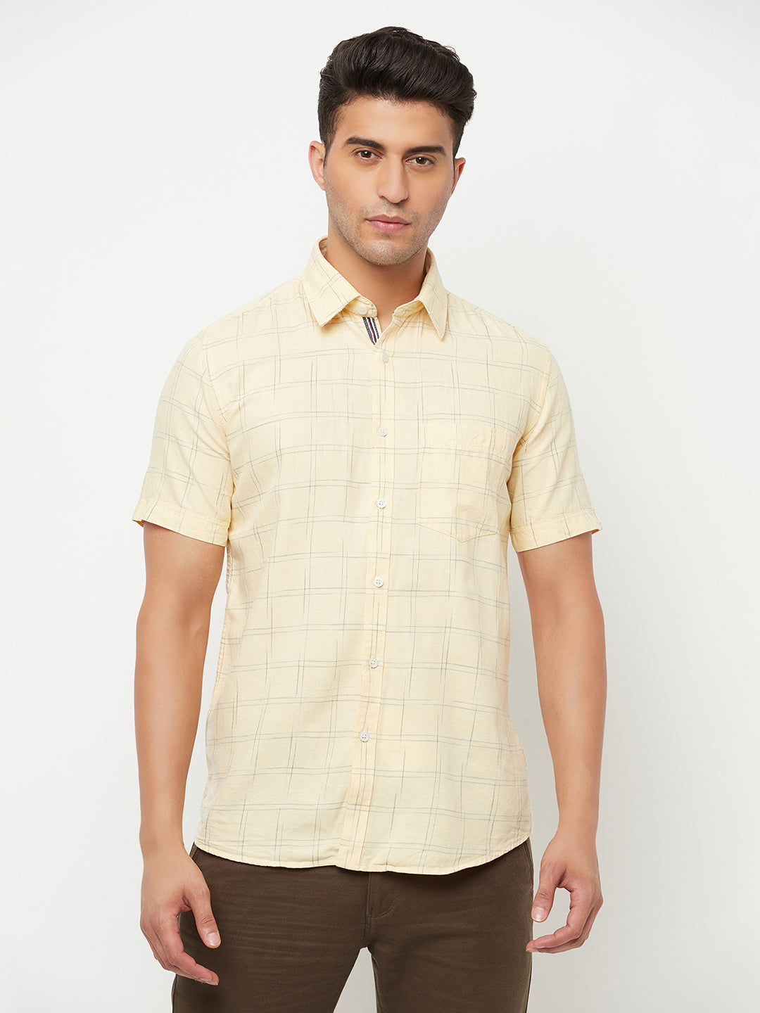 Yellow Checked Shirt - Men Shirts