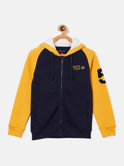 Navy Blue Colorblocked Hooded Sweatshirt - Boys Sweatshirts