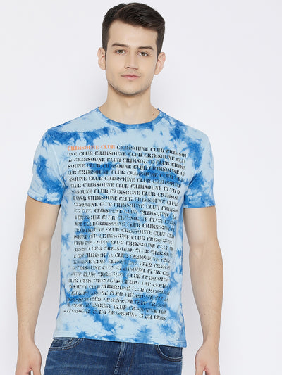 Blue Printed Round Neck T-shirt - Men T-Shirts