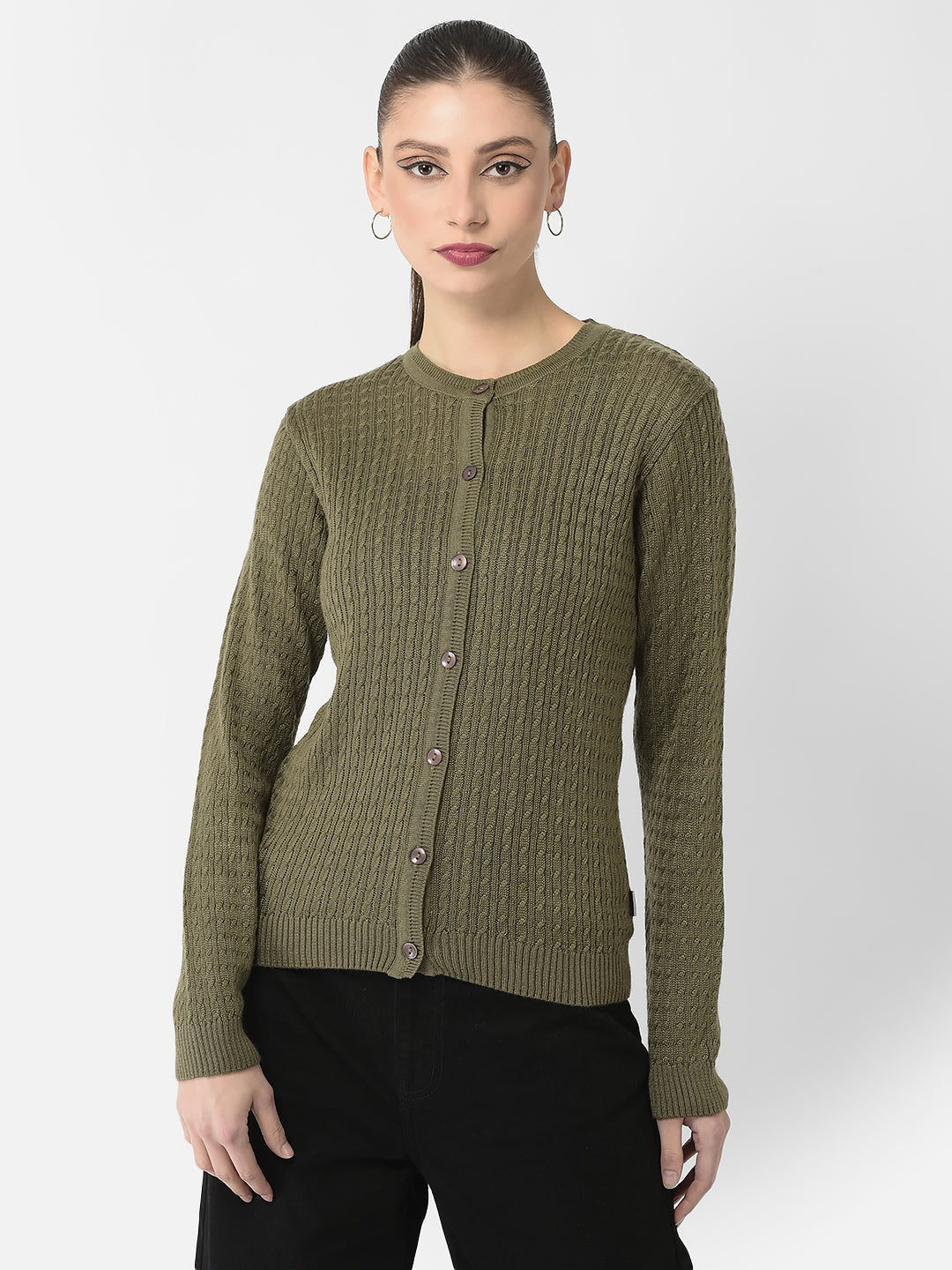  Olive Embroidered Cardigan 