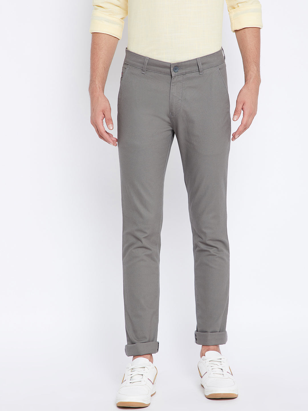 Grey Slim Fit Trousers - Men Trousers