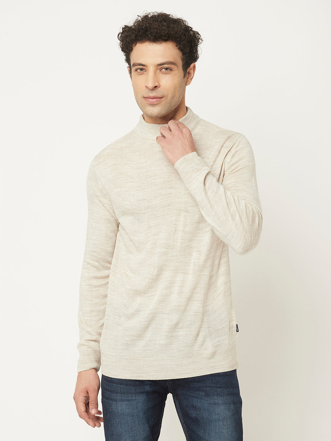 Off White Sweater with Melange Texture-Men Sweaters-Crimsoune Club