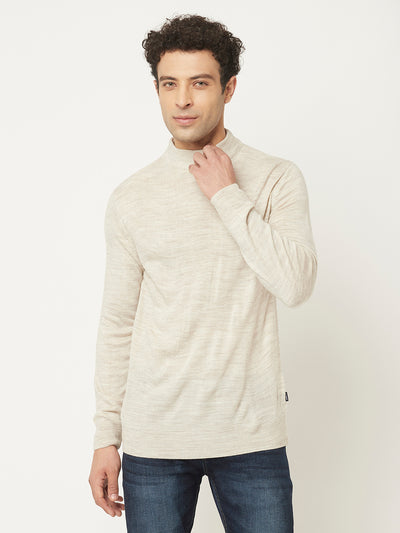 Off White Sweater with Melange Texture-Men Sweaters-Crimsoune Club