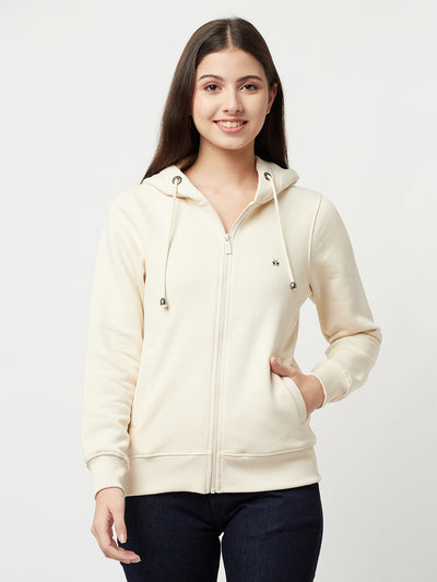 Cream Zipper Sweatshirt-Women Sweatshirts-Crimsoune Club