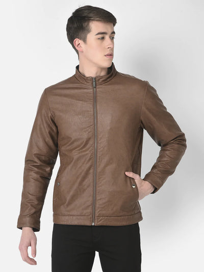  Tan Faux Leather Jacket