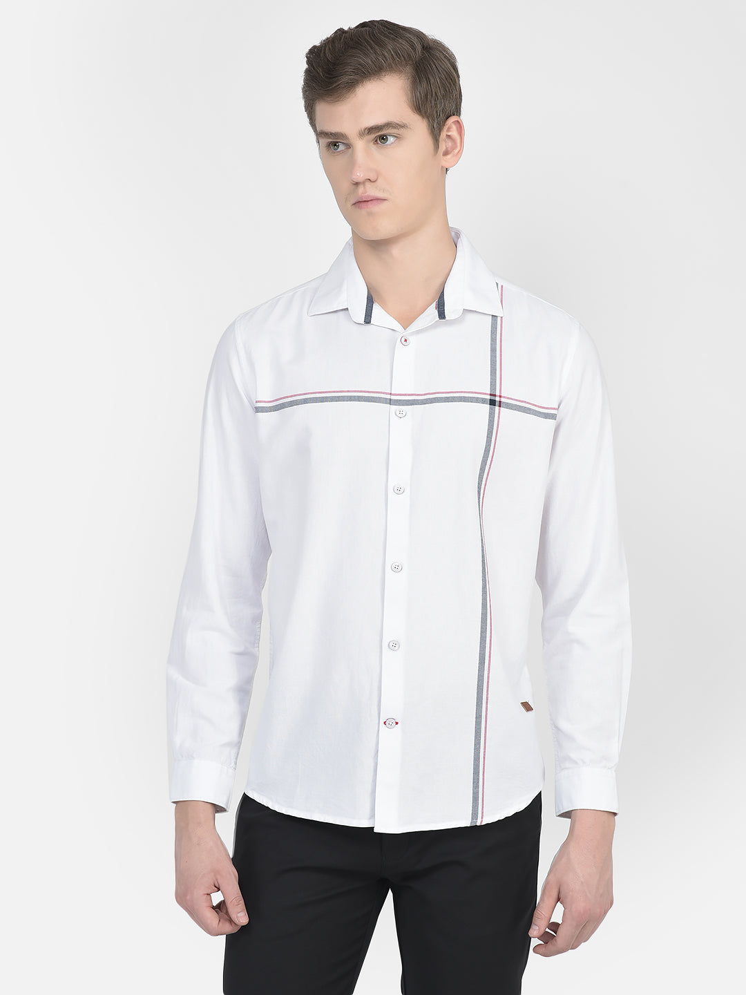  White Printed Formal Shirt