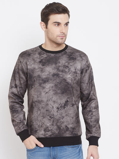 Black Printed Round Neck Sweatshirt - Men Sweatshirts