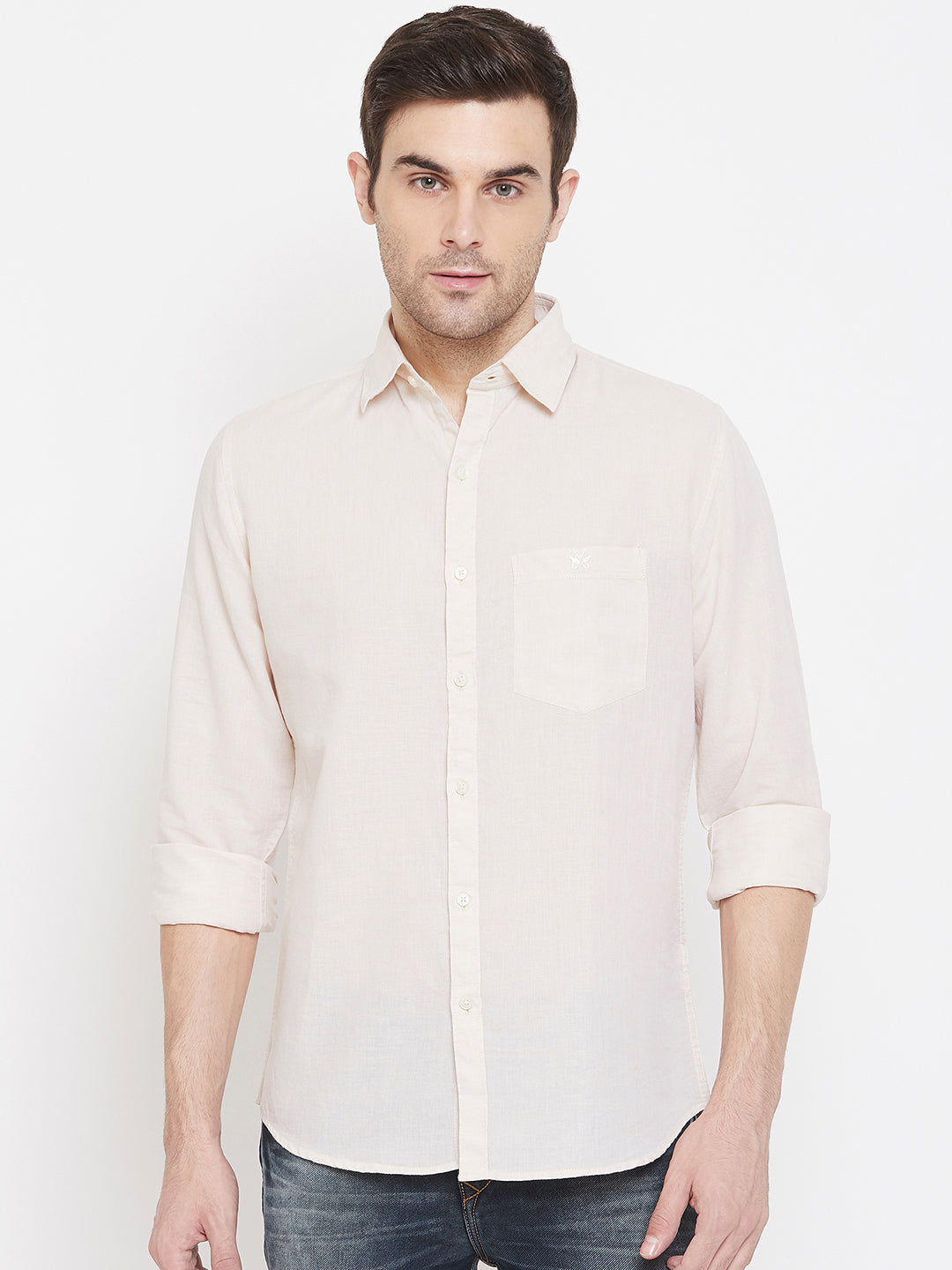 Cream Linen Slim Fit shirt - Men Shirts