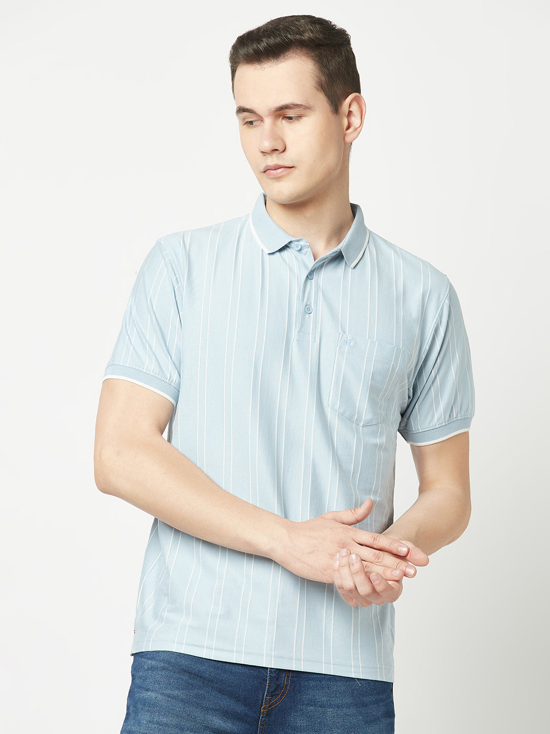  Striped Sky Blue Polo T-Shirt