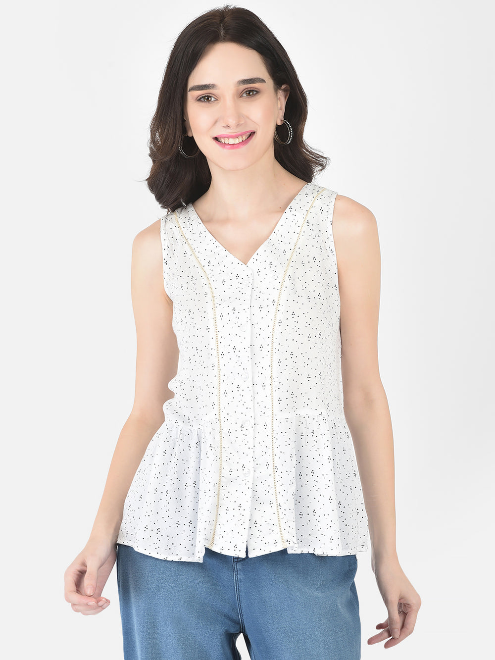 White Polka Empire Top - Women Tops