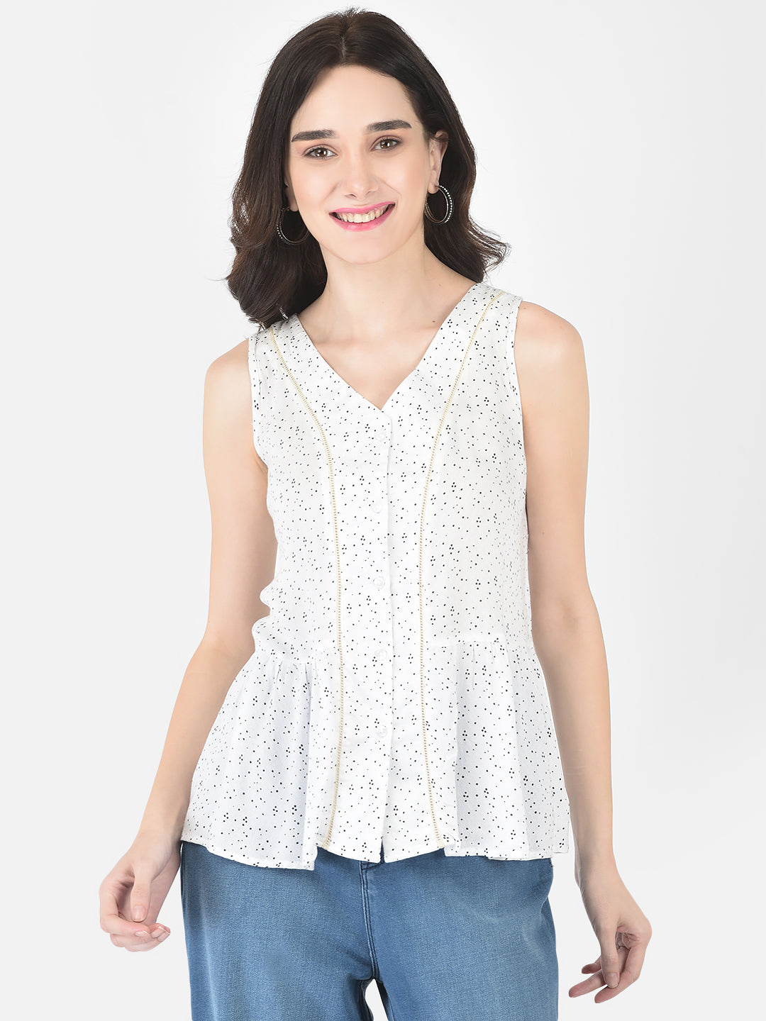 White Polka Empire Top - Women Tops