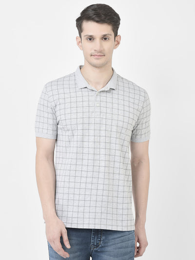  Grey Melange Checked Polo T-Shirt