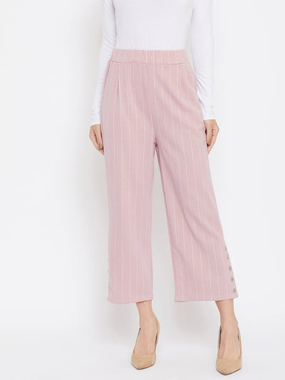 Pink Striped COMFORT FIT Trousers - Women Trousers
