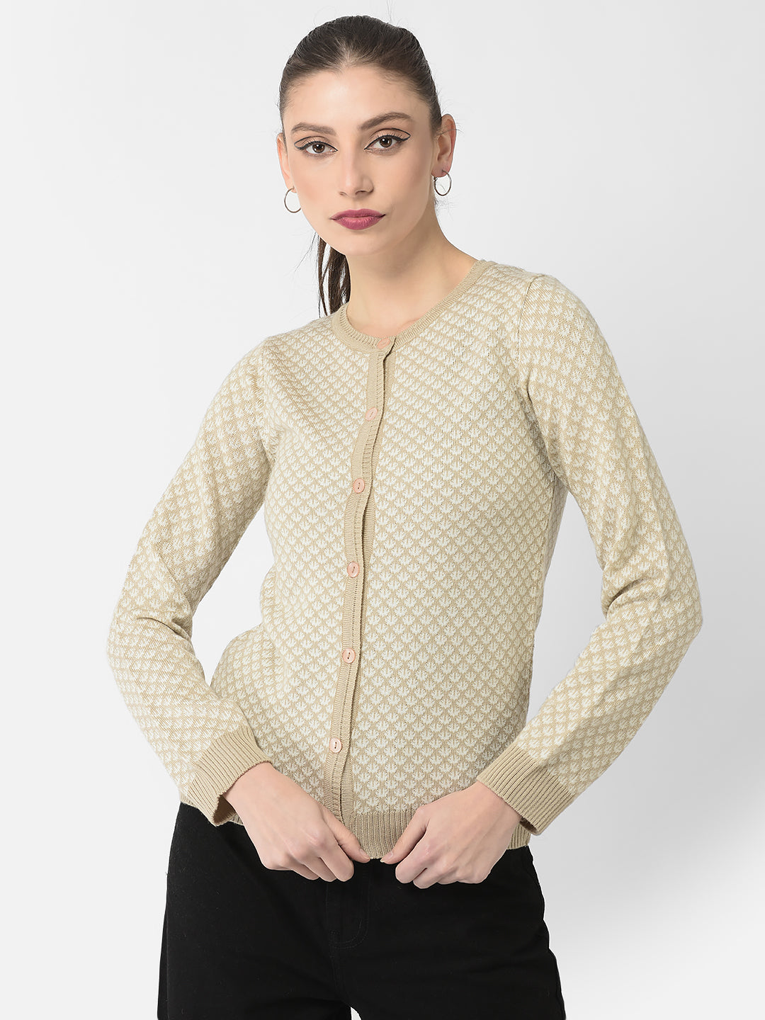  Beige Abstract Print Cardigan 