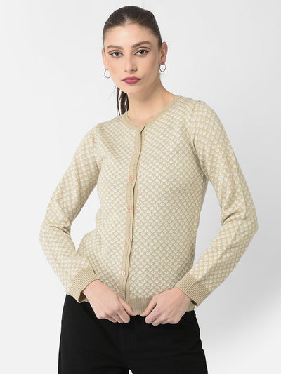  Beige Abstract Print Cardigan 