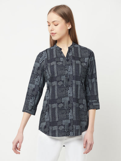 Navy Blue Printed Top - Women Tops