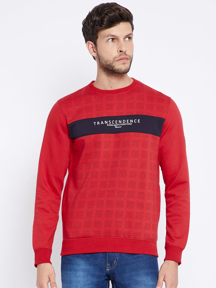 Red Printed Round Neck Sweatshirt - Men Sweatshirts