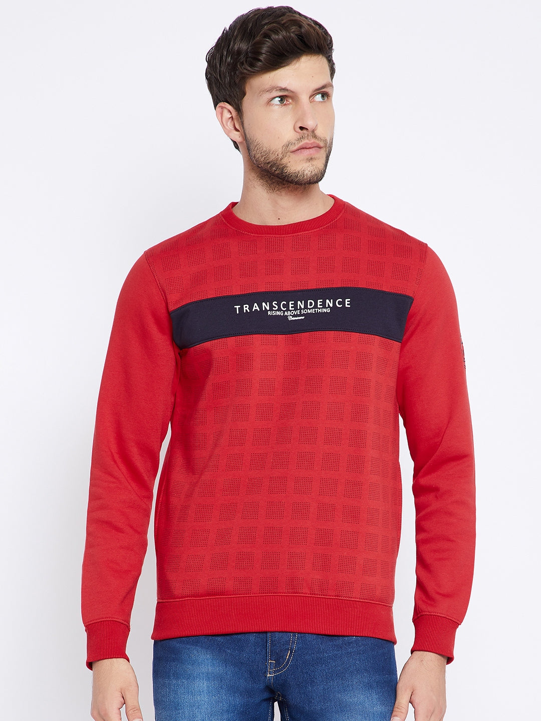 Red Printed Round Neck Sweatshirt - Men Sweatshirts