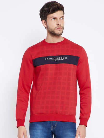 Red Printed Round Neck Sweatshirt - Men Sweatshirts