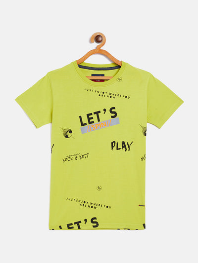 Green Printed Round Neck T-Shirt - Boys T-Shirts