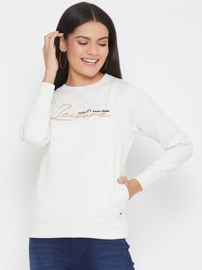 White Printed Round Neck Sweatshirt - Women Sweatshirts