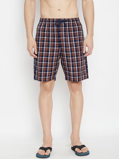 Orange Checked Slim Fit Lounge Shorts - Men Lounge Shorts