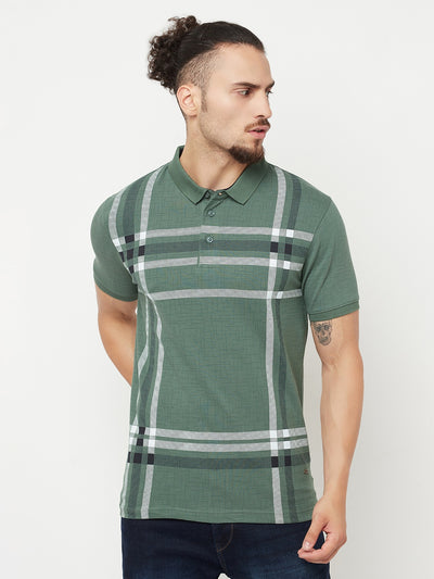 Olive Checked Polo T-Shirt - Men T-Shirts