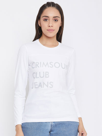 White Printed Round Neck T-Shirt - Women T-Shirts